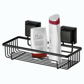Suporte Moderno Para Shampoo Com Ventosa 28 cm Preto Fosco de Alta Resistencia