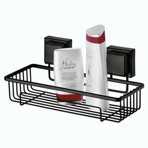 Suporte Moderno Para Shampoo Com Ventosa 28 cm Preto Fosco de Alta Resistencia