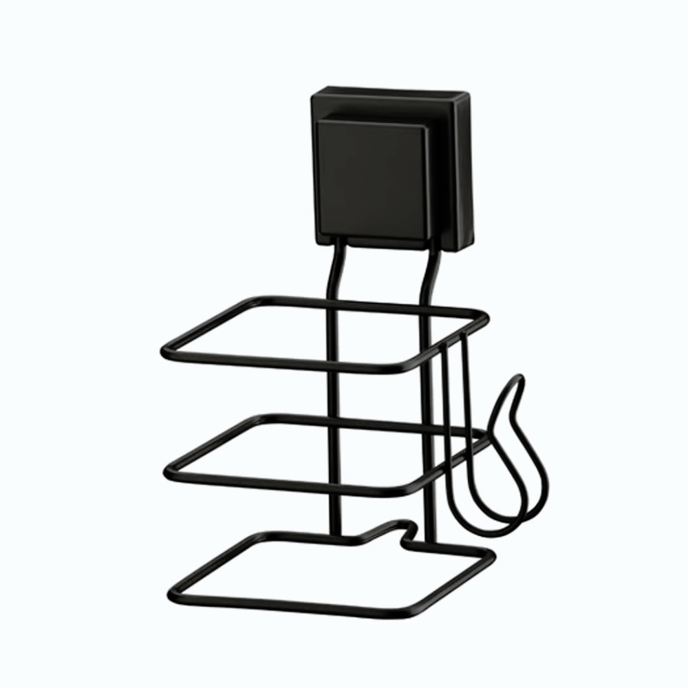 Suporte para Secador de Cabelo Fixação Ventosa Preto