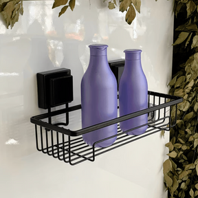 Suporte Moderno Para Shampoo Com Ventosa 28 cm Preto Fosco de Alta Resistencia