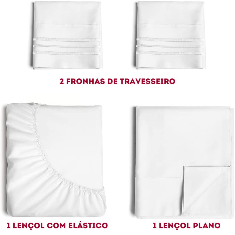Jogo de Cama Lençol de Hotel Lar da Ana – Extra macios Resistente a manchas – 4 peças